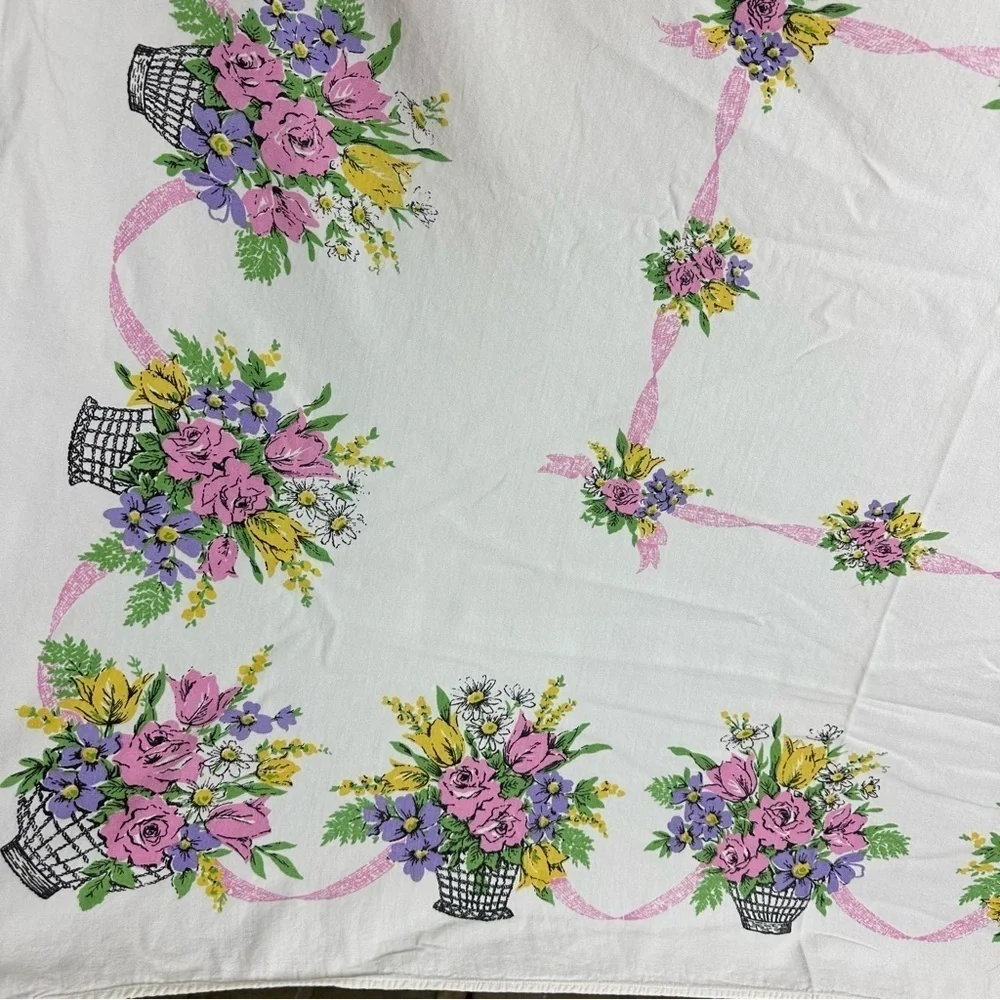 Vintage Flower Basket Tablecloth Bouquet 42 X 51 Rectangle Farmhouse Easter
